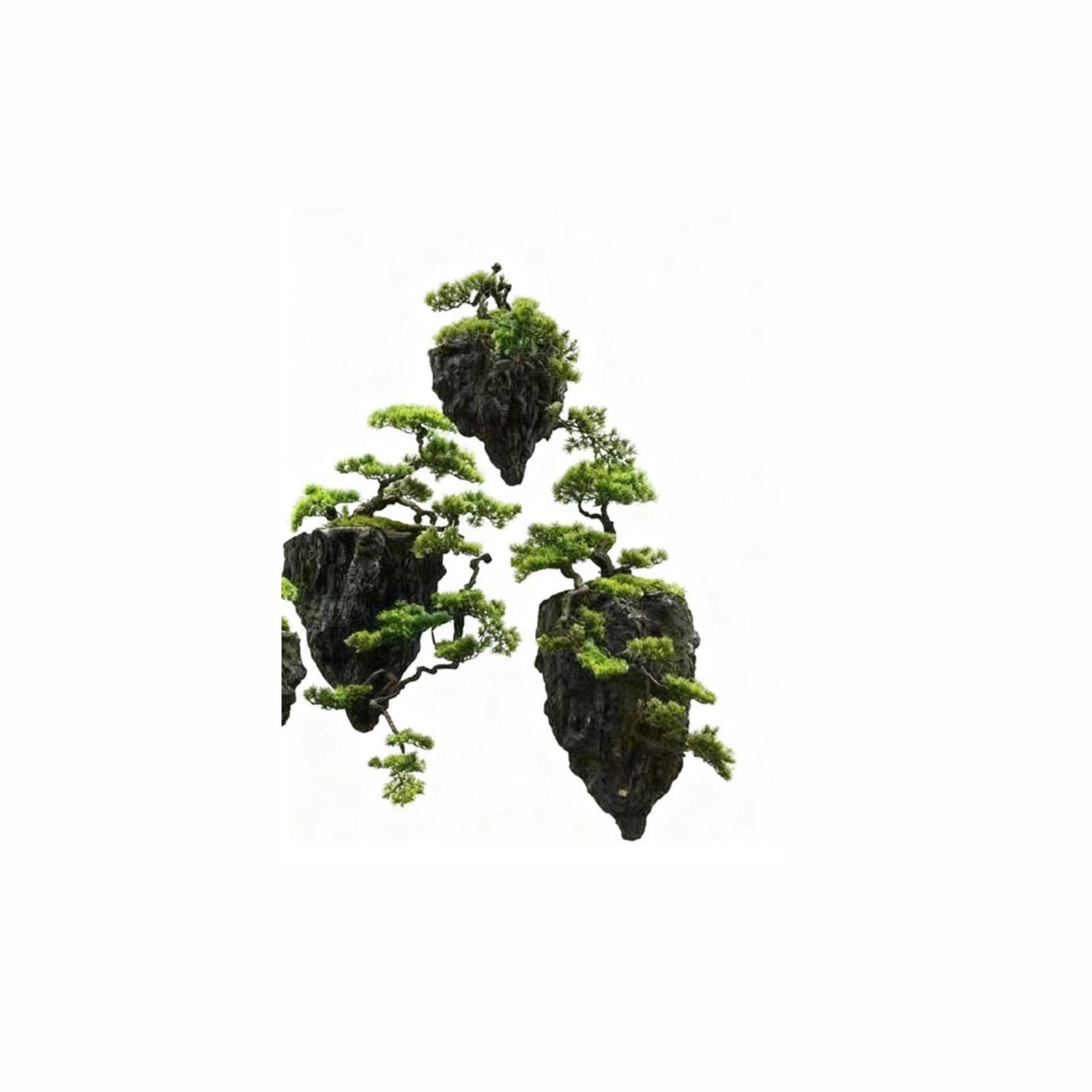 Τεχνητό Κρεμαστό Μπονσάι Πεύκο σε Πέτρα "Sky Root" Πράσινο 70 εκ.